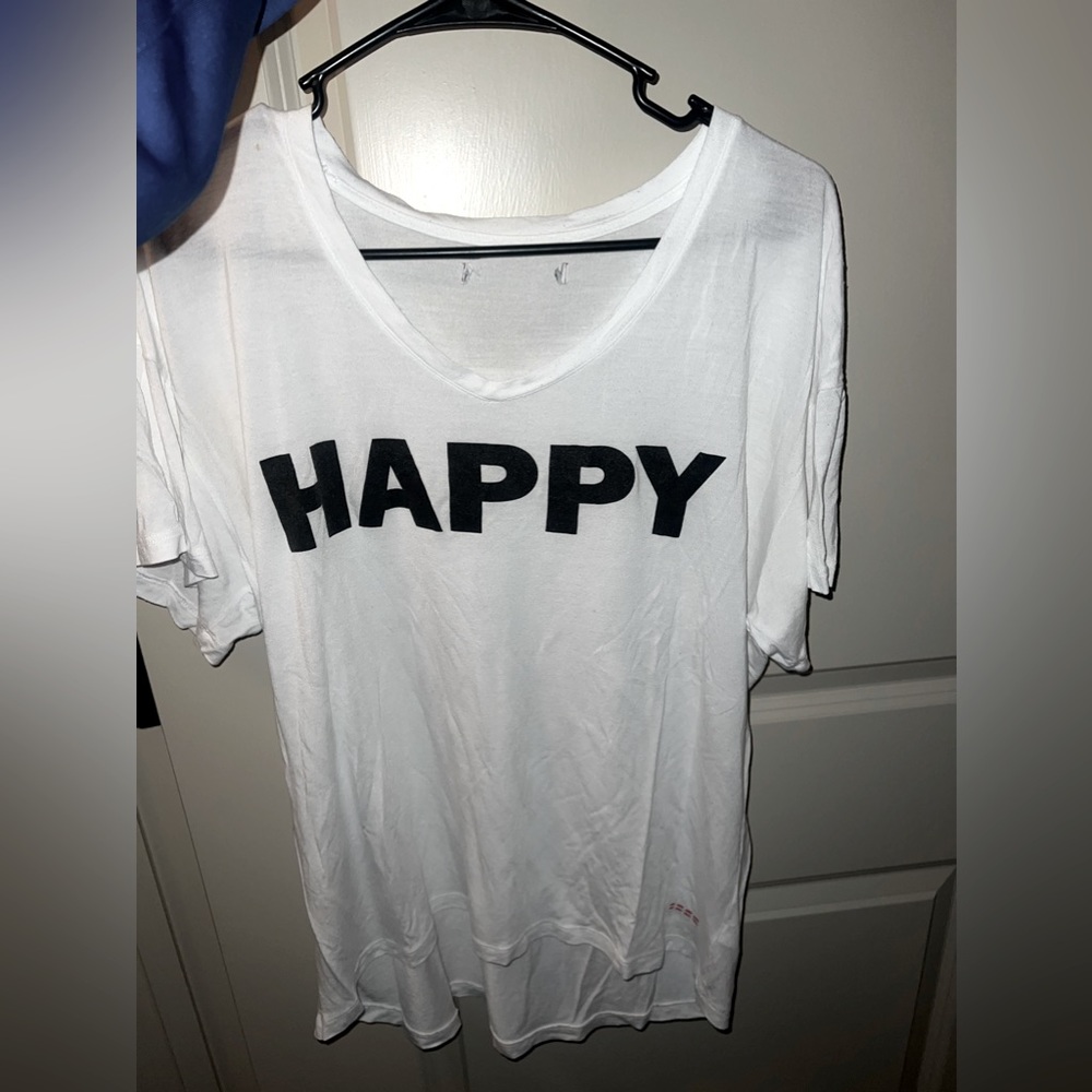 Peace love world happy white v neck tshirt